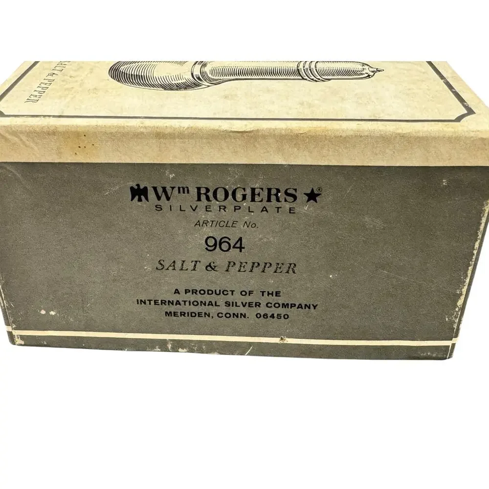 Vintage WM Rogers Silverplate Salt & Pepper Shakers No. 964 Original Box